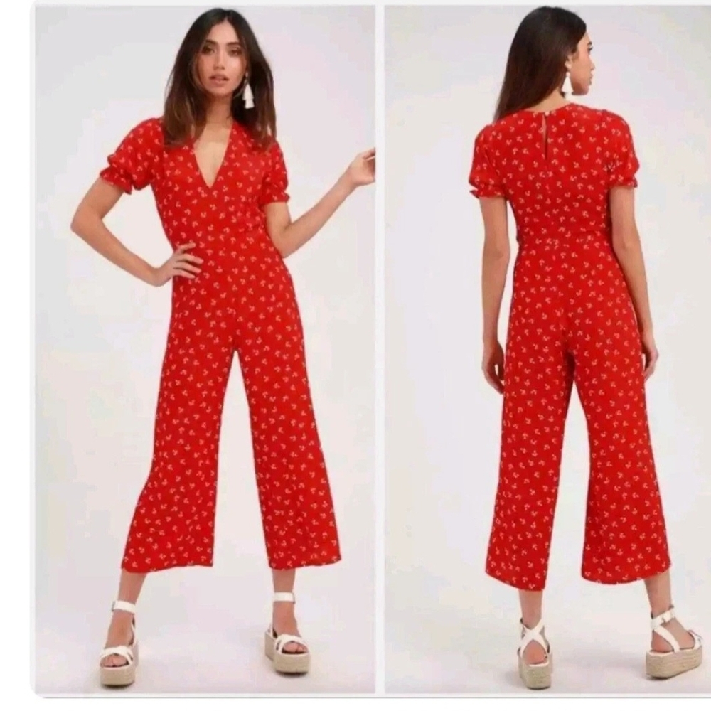 Faithfull the Brand Red Floral Jumpsuit